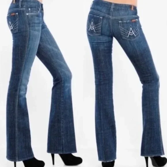 7 For All Mankind Jeans "A" Pocket Bootcut Dark Wash Denim Pink Stitch SZ 28 NEW - Picture 2 of 16